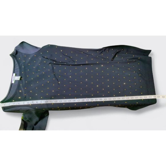 White House Black Market Women's‎ Black Midi Dress Gold Studs Sheer Long Sleeves - Picture 4 of 9